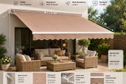 Manual Retractable Awning, 8 x 7 ft Outdoor Patio Awning Retractable Sun Shade, Water-Resistant Polyester Patio Door Window Awning Sunshade Shelter with Crank Handle for Backyard, Balcony
