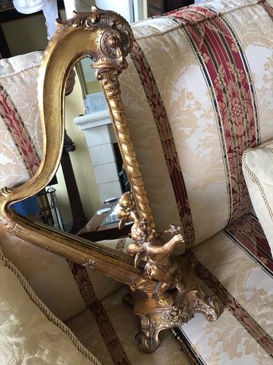 Antique Harp Shaped Tabletop Mirror