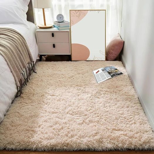 Lemon Rugs Living Room 120x160cm, Beige Area Rugs for Bedroom, Washable Anti Slip Extra Large Shaggy Soft Rug Fluffy Modern Floor Carpets Mat Beside Carpet for Kids Living Room
