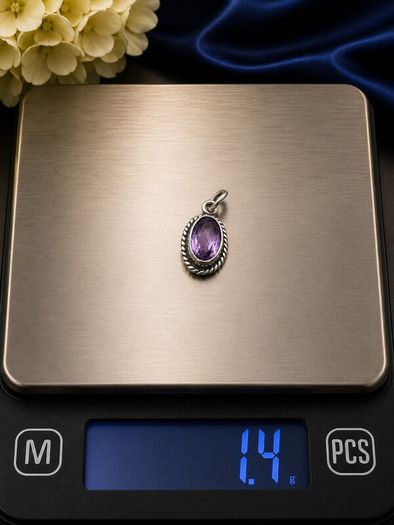 925 Vintage Sterling Silver Amethyst Pendant