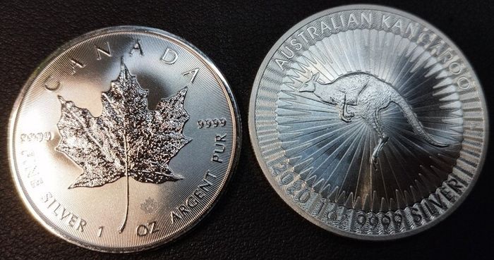 1 oz Silver Canadian Maple leaf + Australian Kangaroo 2020