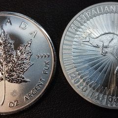 1 oz Silver Canadian Maple leaf + Australian Kangaroo 2020