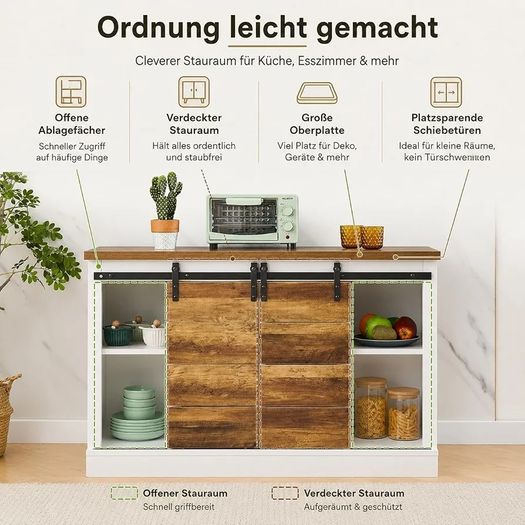Buffet Cabinet - Large Sideboard - Storage Cupboard, Kitchen Cabinet Server with Sliding Barn Doors, Storage Sideboard Console Table for Dining Room Living Room Hallway Entrance Area