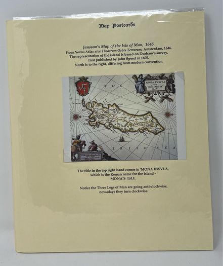 24 Beautifully written up Isle of Man display pages with lots of postcards and stamps. Maps, IOM TT and Manx cat noted