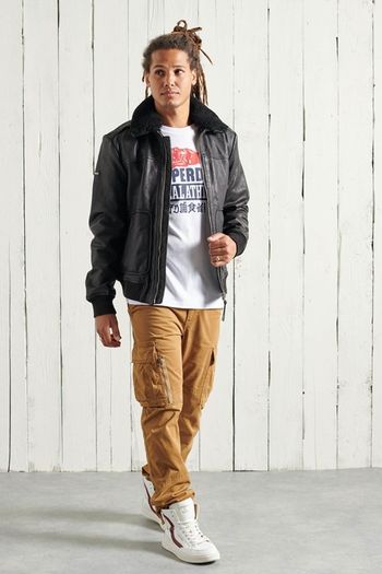 Superdry Black Aviator Flight Leather Jacket