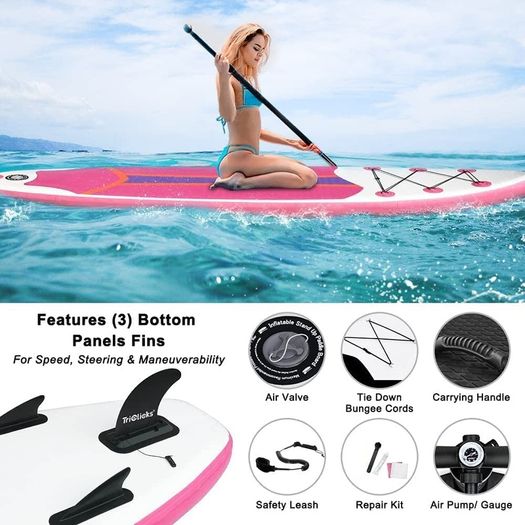 10FT 3M Inflatable Stand Up Paddle Board SUP Board 6 inch Thick Surfboard Lightweight NonSlip EVA Deck SUP Package Complete Kit for All Skill Beginners Adults Fishing Yoga Surfing (FREE POSTAGE)