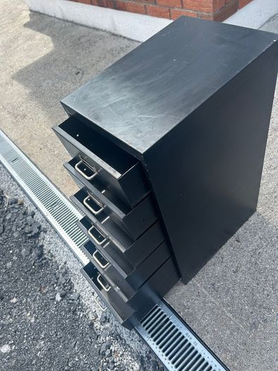 Vintage metal cabinet with drawers