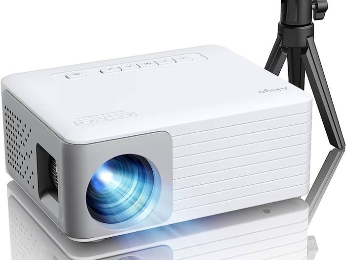Mini Projector, 5000 Lumens AKIYO O1 LED Portable Projector, Support HD 1080P, 15 Keystone, 25% Zoom, Kids Gifts, Compatible with iOS/Android/Tablet/PC/TV Stick/USB/DVD/Game Console with Tripod (FREE SHIPPING)