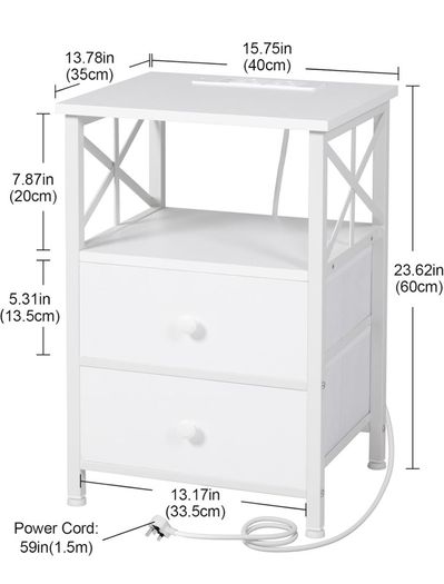 Bedside Table Set of 2, Side Table with Charging Station and Led Lights