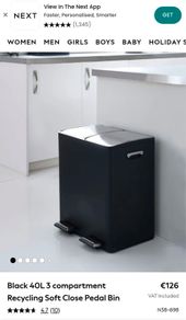 40 litre 3 compartment kitchen waste bin (Next Home)