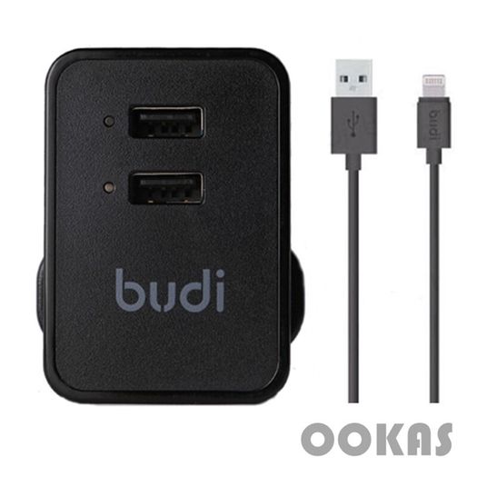 Budi 10Watt/2.1Amp 2USB Ports Wall Charger For Tablets Mobiles Phone - black