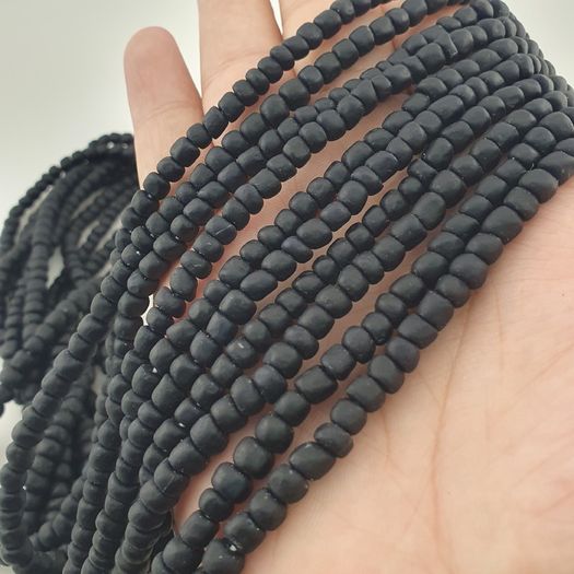 Antique African Style Dark Black Blue 5-6.6mm Glass Beads Necklace Strand