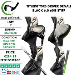 Titleist TSR3 Driver / 9 Degree / Denali Black 6.0 60G Stiff