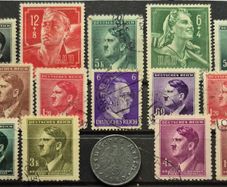 German third reich stamps and coin, 10 pfennig.