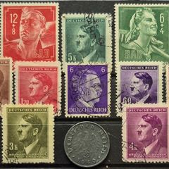 German third reich stamps and coin, 10 pfennig.