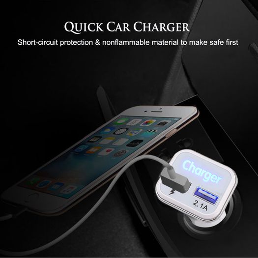 Universal Dual USB Car Charger 5V 2.1A Adaptive Fast Charger with LED