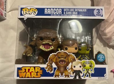 Star Wars funko pop RANCOR with Luke skywalker and slave oola 3pack