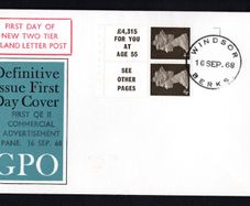 1968 Great Britain Definitive Issue First Day Cover (FDC) for First Day of New Two Tier Inland Letter Post Royal Mail First Day Cover