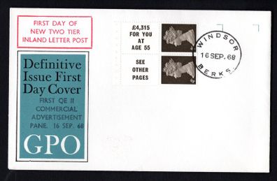 1968 Great Britain Definitive Issue First Day Cover (FDC) for First Day of New Two Tier Inland Letter Post Royal Mail First Day Cover