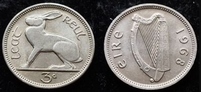 [#673] - Ireland 1968 | 3 Pence | Irish 3d | Hare | KM.12a | MS