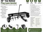 48 Inch Tow Behind Plug Lawn Aerator with Universal Hitch 140lb Capacity