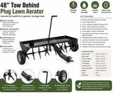 48 Inch Tow Behind Plug Lawn Aerator with Universal Hitch 140lb Capacity