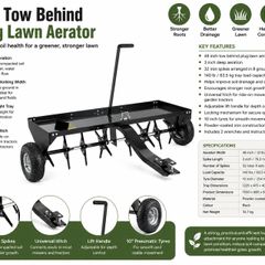 48 Inch Tow Behind Plug Lawn Aerator with Universal Hitch 140lb Capacity