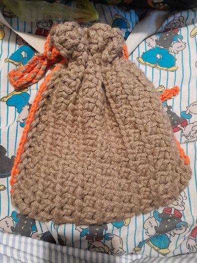 Handmade crochet drawstring pouch