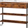 Console Table, Hallway Table with 2 Drawers and 2 Shelves, Sofa Table with Sturdy Metal Frame, for Entrance, Hallway, Living Room, Vintage Brown/Black Image 4