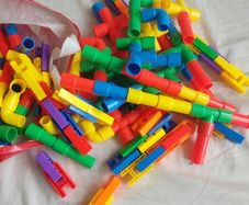 Large set of colourful connecting pipe building blocks