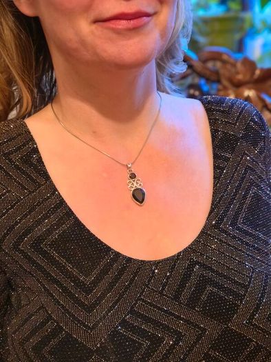 Vintage 925 Sterling Silver & Smoky Quartz Teardrop Scrollwork Pendant