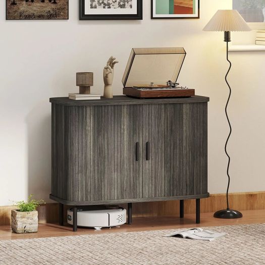 Modern Sideboard Storage Cabinet with Slatted Tambour Sliding