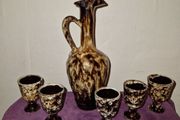 1950's French glazed ceramic wine jug and goblets