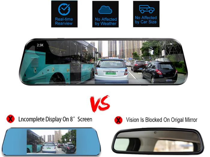 Dash Cam Touch GPS WIFI 24h Night Vision 10 Inch 2.5K Mirror Sony Camera Car DVR Black Box 70mai Dashcam