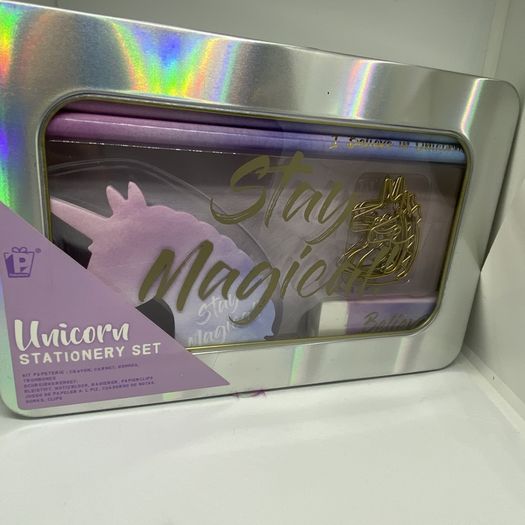 Stay Magical Unicorn Stationery Set in a Colourful Tin