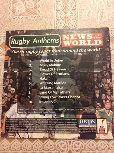 Rugby Anthems.  CD.
