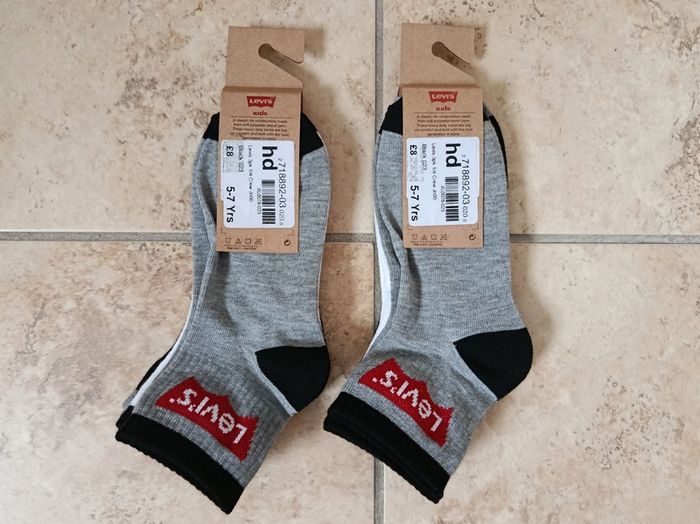 2x 3 Pairs of 1/4 Crew Ribbed Ankle Socks Juniors 5-7 Years LEVI'S Boy's Batwing