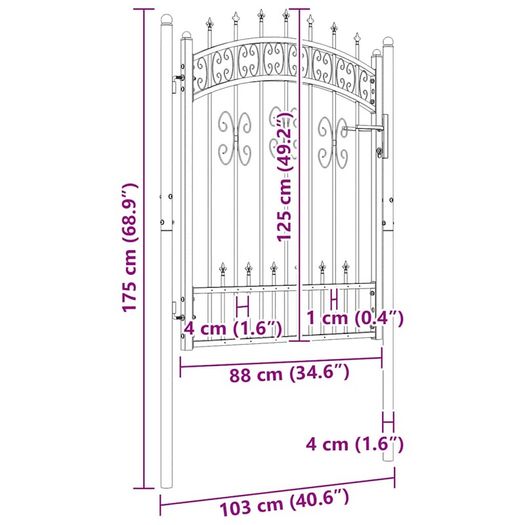 Fence Gate with Spear Top Black 103x125 cm