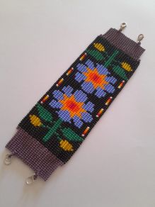 SALE Blue Flowers bracelet, handbeaded