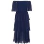 NEW QUIZ Navy Chiffon Bardot Pleated Tiered Midi Dress  Size 10 Image 2