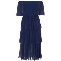NEW QUIZ Navy Chiffon Bardot Pleated Tiered Midi Dress  Size 10