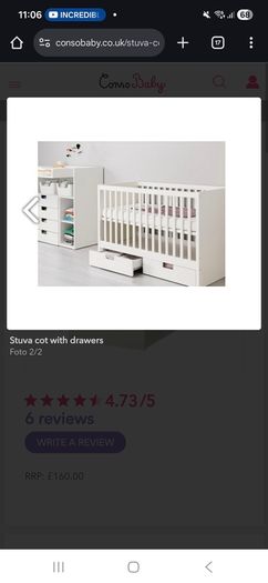 IKEA White Stuva Cot with 2 Drawers 140x70 cm incl. Mattress