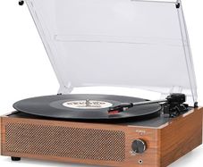Record Player with 2 Built-in Speakers, Bluetooth Receiver, Vintage Turntable Support 3-Speed, 3 Size, Wireless Playback, Headphone, AUX-in, RCA Line LP Vinyl Players Retro Tangerine