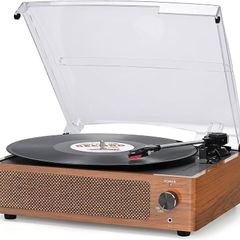 Record Player with 2 Built-in Speakers, Bluetooth Receiver, Vintage Turntable Support 3-Speed, 3 Size, Wireless Playback, Headphone, AUX-in, RCA Line LP Vinyl Players Retro Tangerine