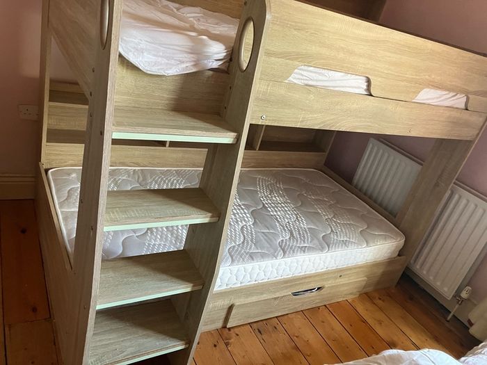 Orion Bunk Bed with Oak Effect, Shelves & Storage Drawer