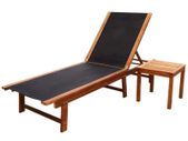 Sun Lounger with Table Solid Acacia Wood and Textilene