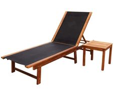 Sun Lounger with Table Solid Acacia Wood and Textilene