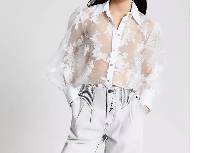 RIVER ISLAND white daisy print sheer blouse Sz 16UK - Bnwt Rrp 40 sterling