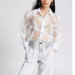 RIVER ISLAND white daisy print sheer blouse Sz 16UK - Bnwt Rrp 40 sterling
