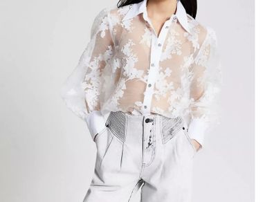 RIVER ISLAND white daisy print sheer blouse Sz 16UK - Bnwt Rrp 40 sterling